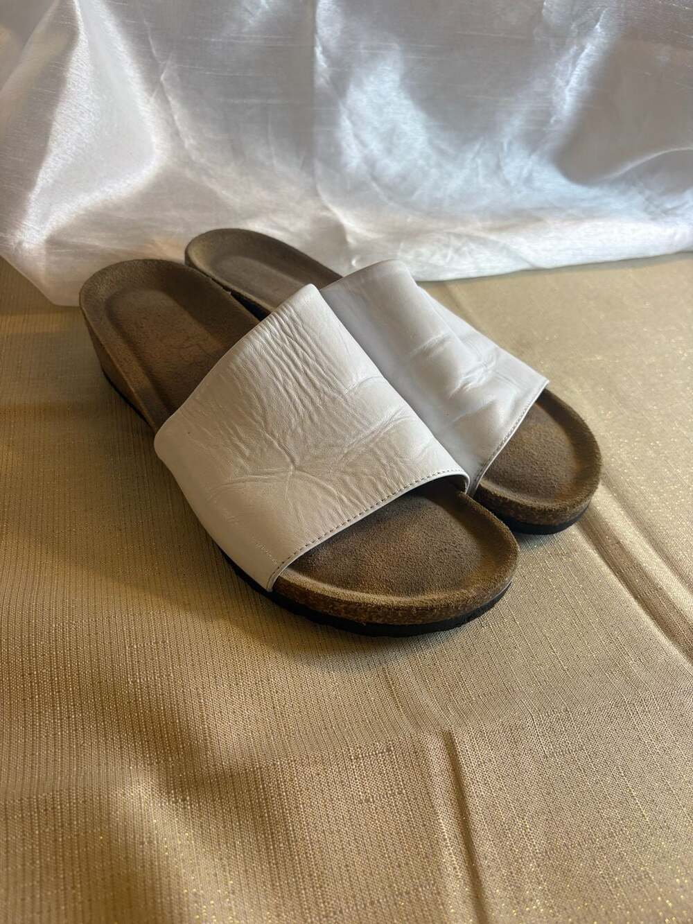 Bos. & Co. Lux White Leather Slide Sandal
